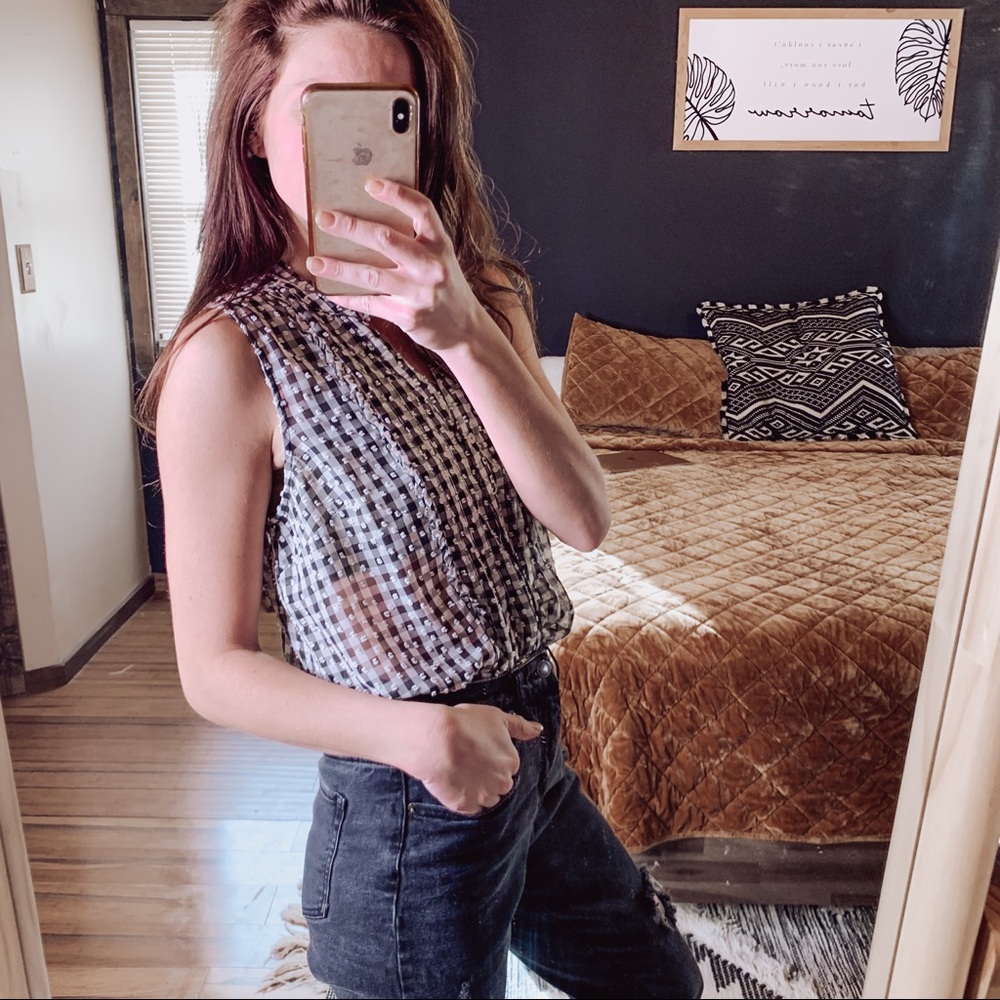 Anthropologie Maeve Check Plaid Embroidered Tank